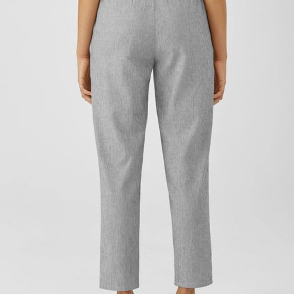 Eillen Fisher Black/Soft White Organic Cotton Linen Ticking Stripe Tapered Pant - Picture 6 of 6